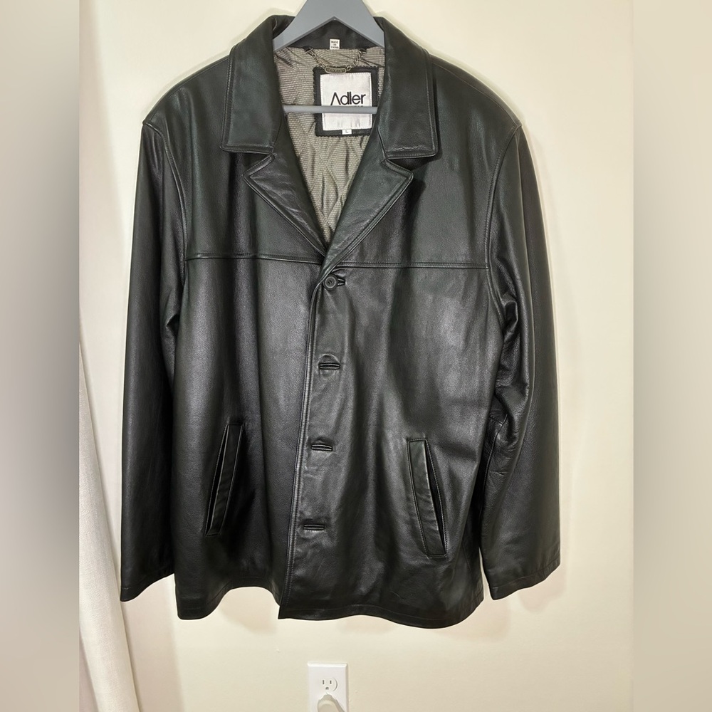 Adler Men's Black Leather Trench Coat